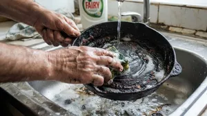 2 стакана в воду - и старая сковорода чище новой: трехслойный нагар отходит сам