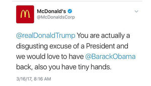 Твиттер McDonalds назвал Трампа отвравительной пародией на президента