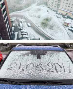 Снежное лето: в Мурманске снова идет снег