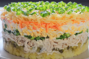 Праздничный салат с курицей и сыром «Монах»