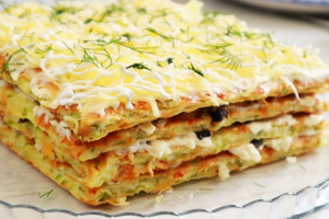 Закусочный торт из кабачков с грибами и сыром: простой рецепт без жарки