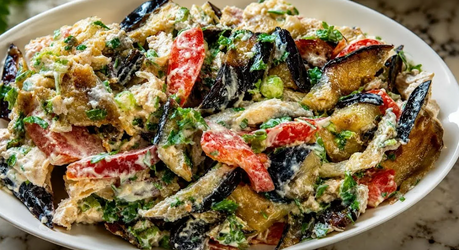 Салат с баклажанами, курицей и огурцами: сытное блюдо с нежной заправкой